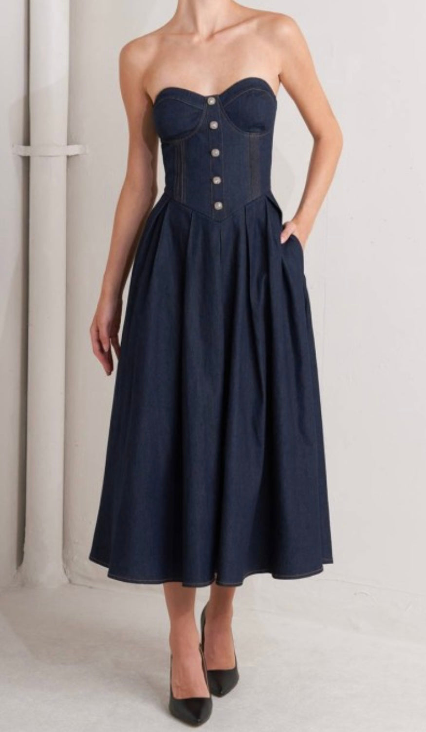 Jewel Button Denim Dress