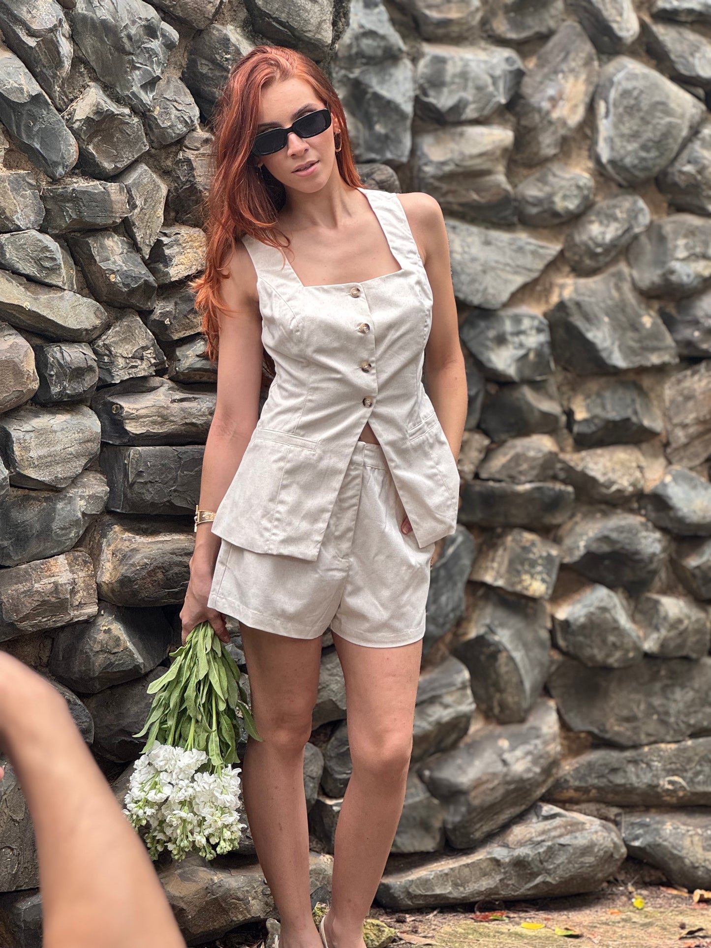 Linen Vest Shorts Set
