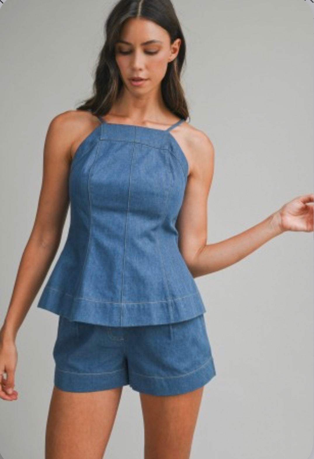 Peplum Denim Shorts Set