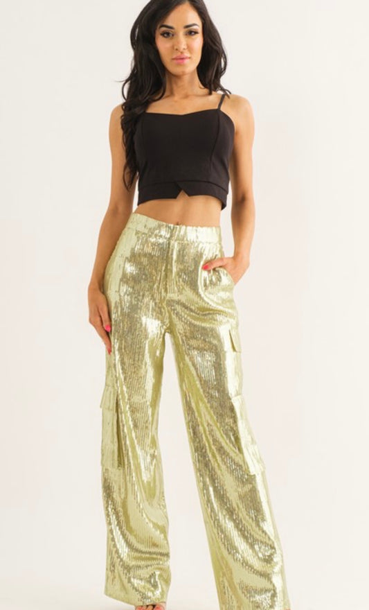 GOLD SEQUIN CARGO TROUSER