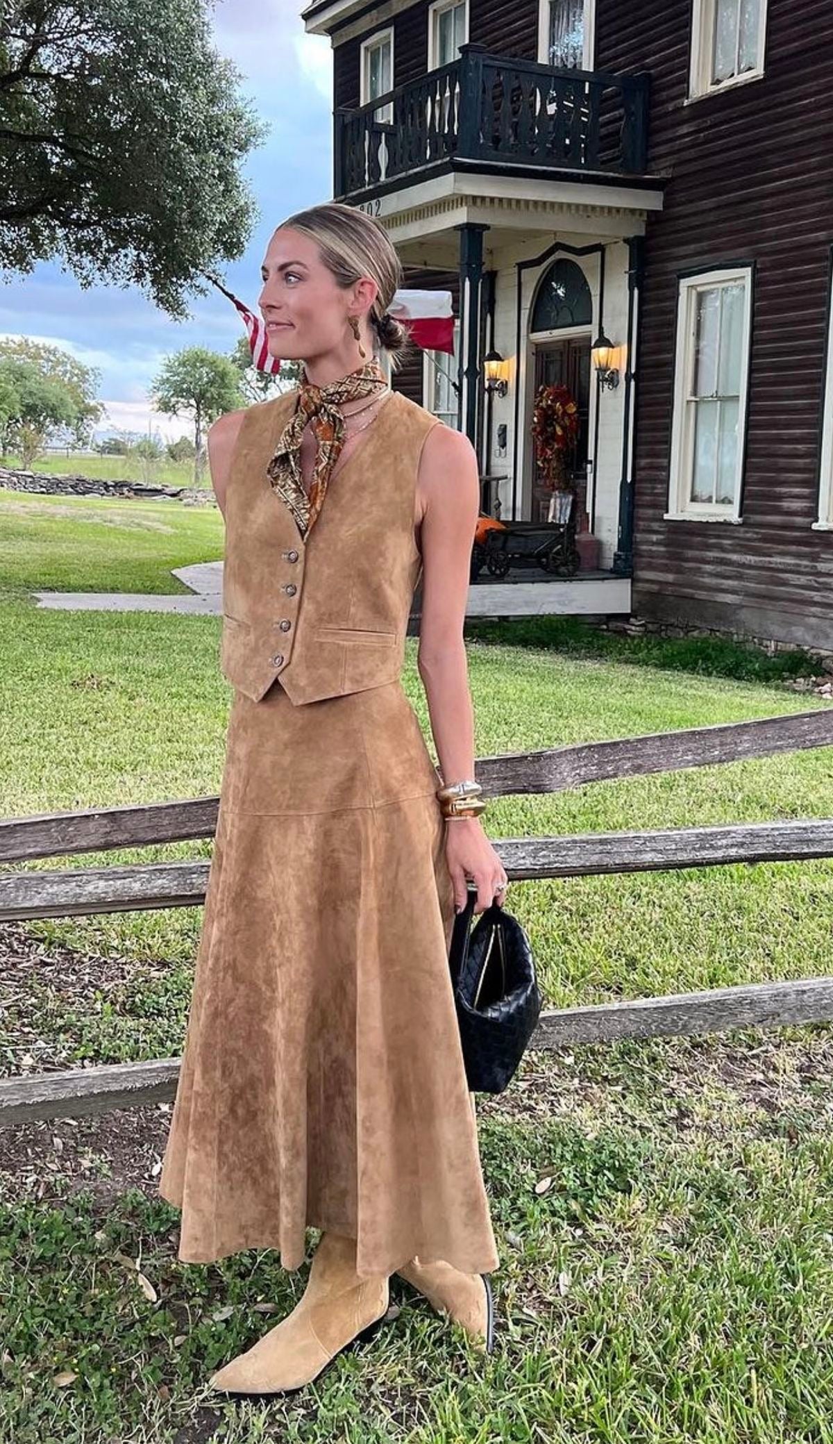 Suede Maxi Skirt Set