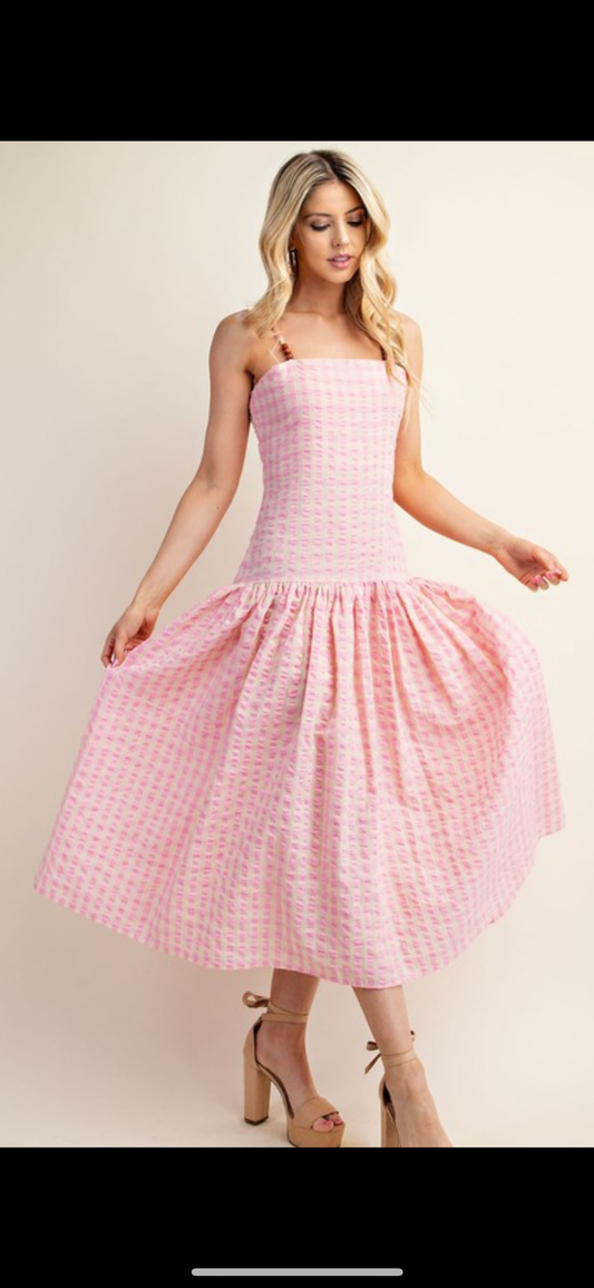 Pink Gingham Maxi Dress