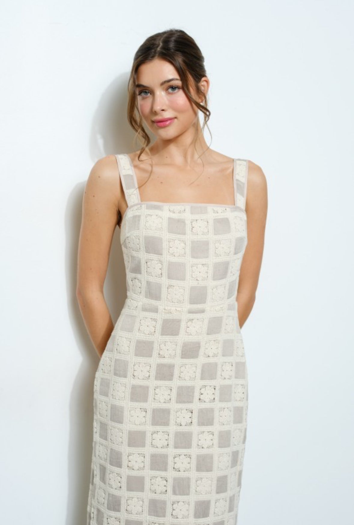 Crochet Panel Midi Dress