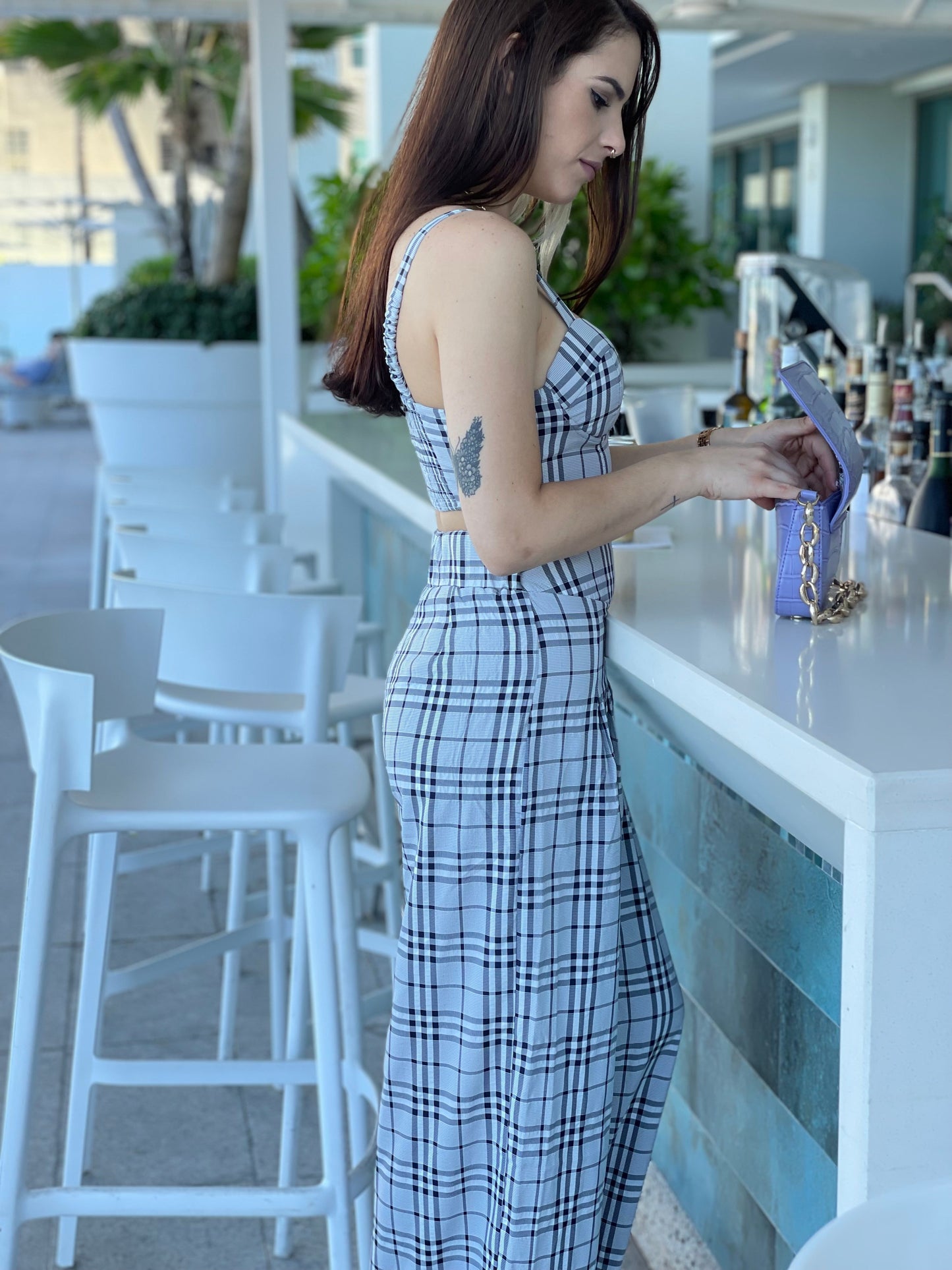 CONTRAST PLAID PANT SET